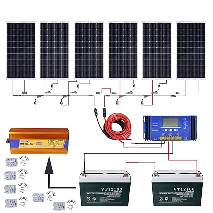 Eco Worthy 720w Solar Power System Off Grid 6pcs 120w Mono Solar Panel 60a Charge Controller 200ah 12v Sealed Lead Acid Battery 1500w Pure Sine