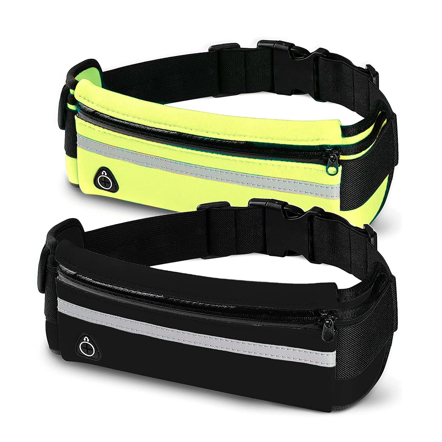 Pack of 2 Waterproof Sports Running Fanny Pack for Men and Women, Adjustable and Reflective for Running, 2 x 1 Running Belt, green, MEDIUM