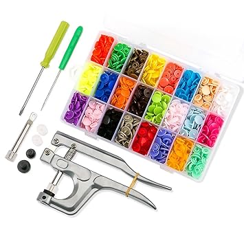 Druckknopf Set, Queta 360 T5 Druckknopf Set Snap in 24 Farben Nähfrei Buttons mit Snaps Zangen und Organizer Lagerbehälter fü