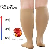 PUTUO Plus Size Compression Socks Wide Calf 20-30 mmHg Open Toe 4XL Beige view 3