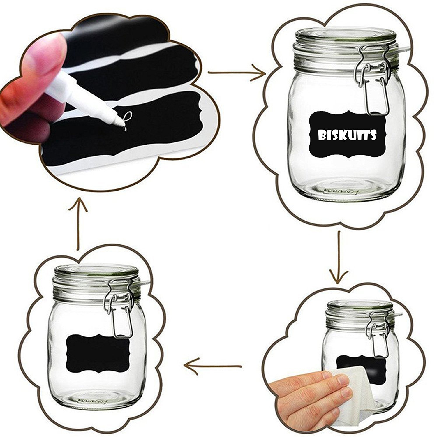 Chalkboard Labels Different Specifications Complete Bundle:156 Premium Reusable Chalkboard Stickers Decorative Label with Bonus 2 Erasable Chalk Markers for Labeling Jars,Pantry,Parties,Canister