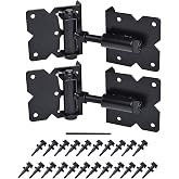 SANKINS Self Closing Gate Hinges Heavy Duty, 90 Degree Adjustable, 2 Pcs | Heavy duty gate hinges fence hinges for Wooden/Vinyl/PVC Fences, with installation screws and swing adjuster tool, black
