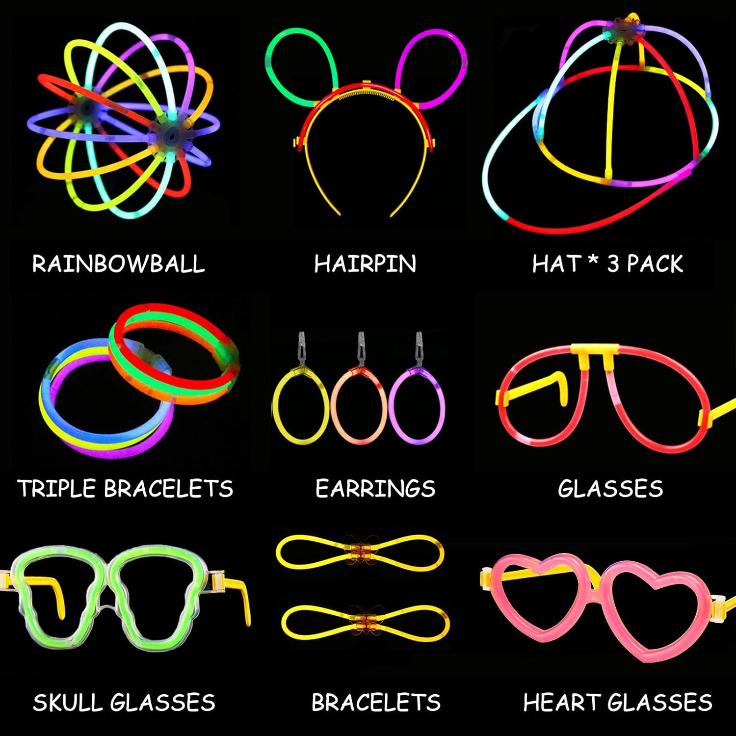 KarberDark Glowstick, (609 Pcs Total) 240 Glow Sticks Bulk 7 Colour and Connectors for Caps Bracelets Necklaces Balls Eyeglasses and More, Light up Toy Glow in The Dark Stick for Kid Party Birthday: Toys & Games