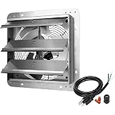 iPower 12 Inch Wall Mounted Shutter Exhaust Fan, Aluminum, 1600 RPM, 940 CFM, for Attic, Garage, Louvered Vent, Plant, Greenhouse, Silver