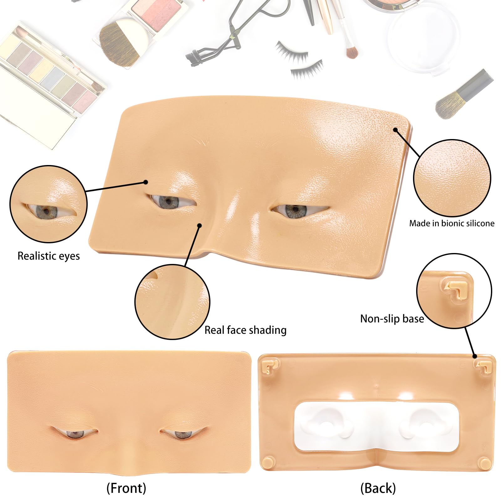 3D Eye Makeup Face Practice Board, Perfect Aid to Makeup Practicing Face Board, Reusable Silicone Face to Practice Makeup Mannequin for Beginners to Practice Eyesmakeup Kit (White)