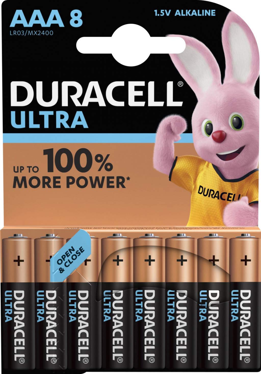 Duracell Ultra Power AAA Alkaline Batteries, 1.5 V LR03 MN2400, Pack of 8