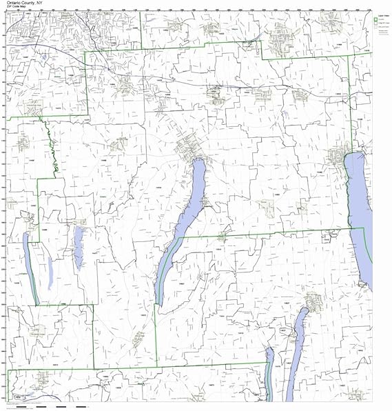 Ontario County, New York NY ZIP Code Map Not Laminated