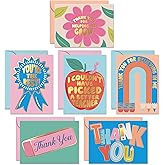 S&O Set of 24 School Teacher Appreciation Cards - 6 Assorted Thank You Notes - Cute Thanks Messages with Envelopes - Kids Grateful Designs for Mentor & Coach - Gratitude for Professors