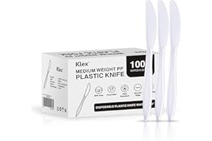 Klex 1000 Disposable Plastic Knives with Heat Resistant, BPA Free Durable Medium Weight Knife Bulk, 6.34", White, 1000 Count