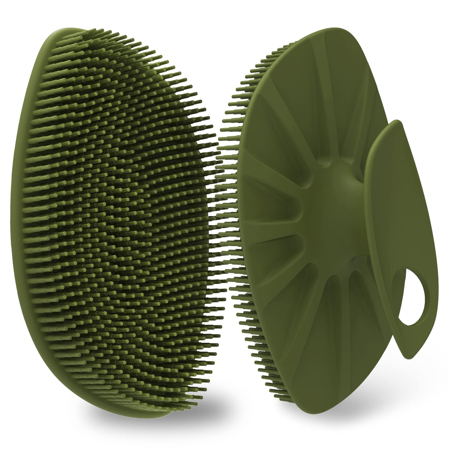 HieerBus Silicone Body Scrubber Flat Shower Brush Gentle Exfoliating and and Massage,Lathers Well and More Hygienic Than Traditional Loofah 1 Pack (Army Green)