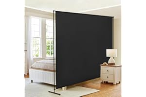 JAUZVIL Room Divider Single Panel, 71''W x 71''H Height Adjustable Large Room Divider Panel for Office, Fabric Portable Privacy Screen Wall Divider for Room Separation, Black Freestanding Partition Separators