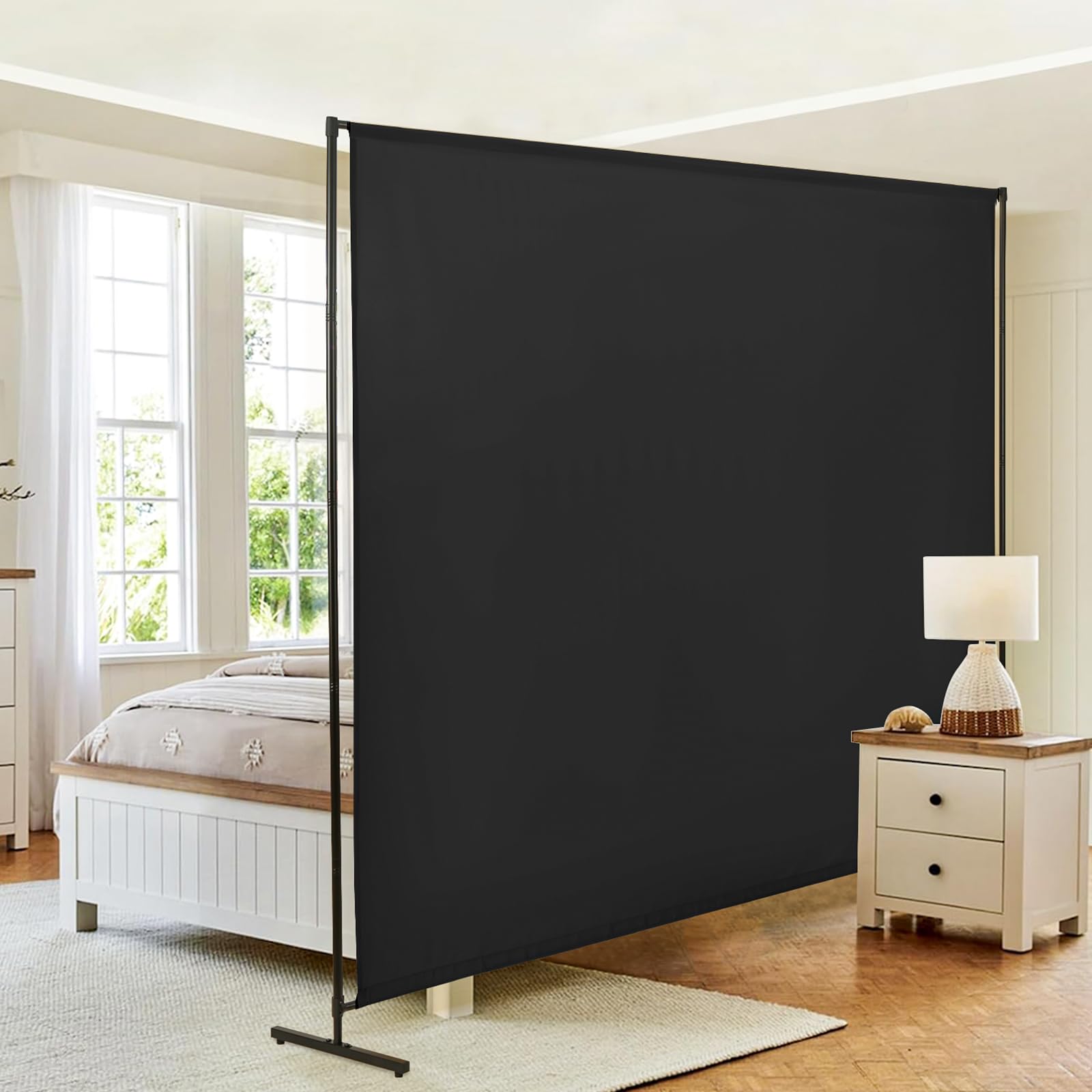 Photo 1 of Room Divider Single Panel, 71''W x 71''H Height Adjustable Large Room Divider Panel for Office, Fabric Portable Privacy Screen Wall Divider for Room Separation, Black Freestanding Partition Separators