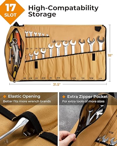 Foxrino Wrench Roll, Wrench Roll Up Pouch, Gifts for Men Father