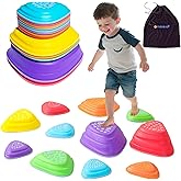 makarci Stepping Stones for Kids 12pcs Obstacle Courses Play Indoor Outdoor, Full Rubber Rim Plastic Hilltop for Kids Balance and Integration Improvement Age 3 4 5 6 7 8 + (Forest)