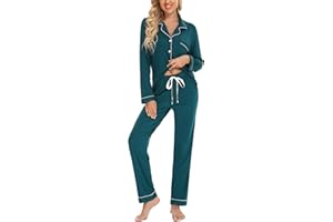 Anjue Pajamas for Women Soft Button Up Pajama Set Long Sleeve Shirt and Pajama Pants Lounge Sets S-XXL