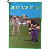 Amitrely Funny Printed Golf Towels for Golf Bags with Clip, Golf Gift for Men Husband Boyfriend Dad, Birthday Gifts for Fan - Just Tap It in