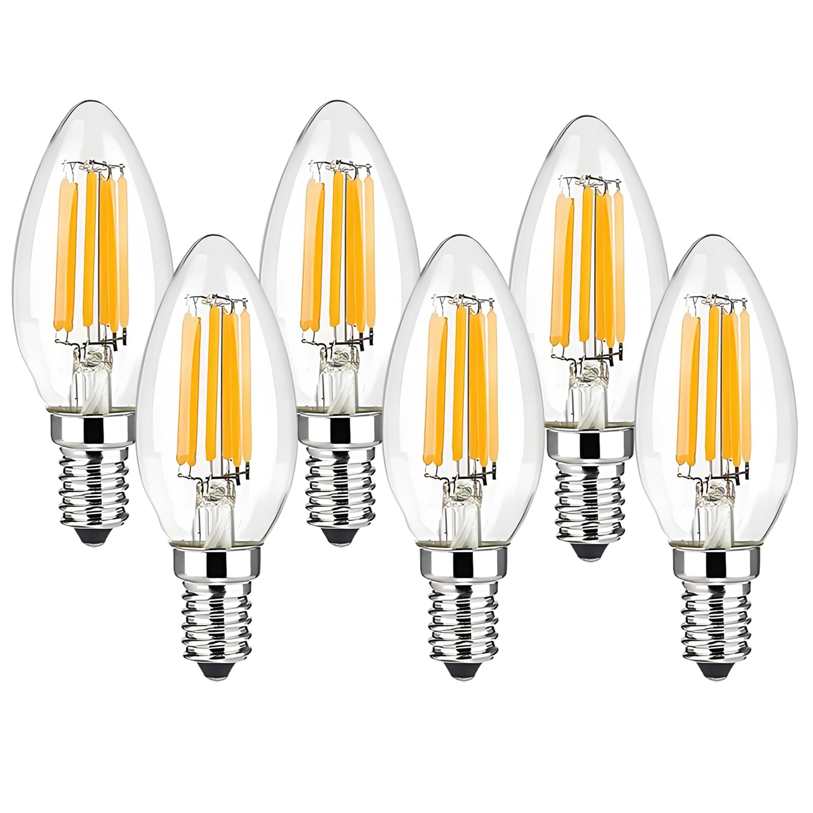 Jiotouhu E14 LED Candle Bulb Dimmable 6w 60W Equivalent Warm White 2700K SES(Small Edison Screw) LED Chandelier Bulbs C35 Vintage Filament Energy Saving Candelabra Light Bulb 6 Packs