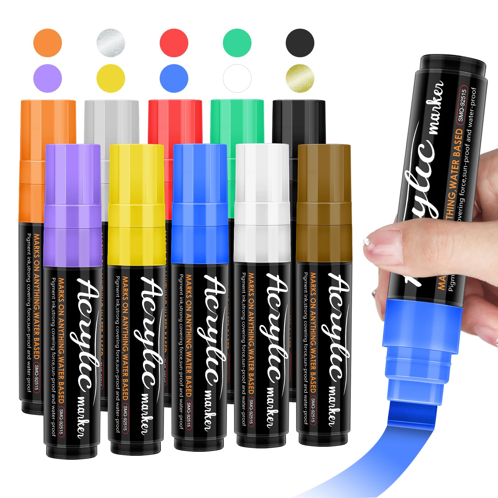 Photo 1 of Acrylic Paint Markers, 10 Jumbo Colored Markers, 15mm Jumbo Felt Tip, Waterproof and Permanent Ink Paint Pens for Rock Painting, Stone, Ceramic, Glass, Wood, Canvas, Outdoor Paintings,Signs