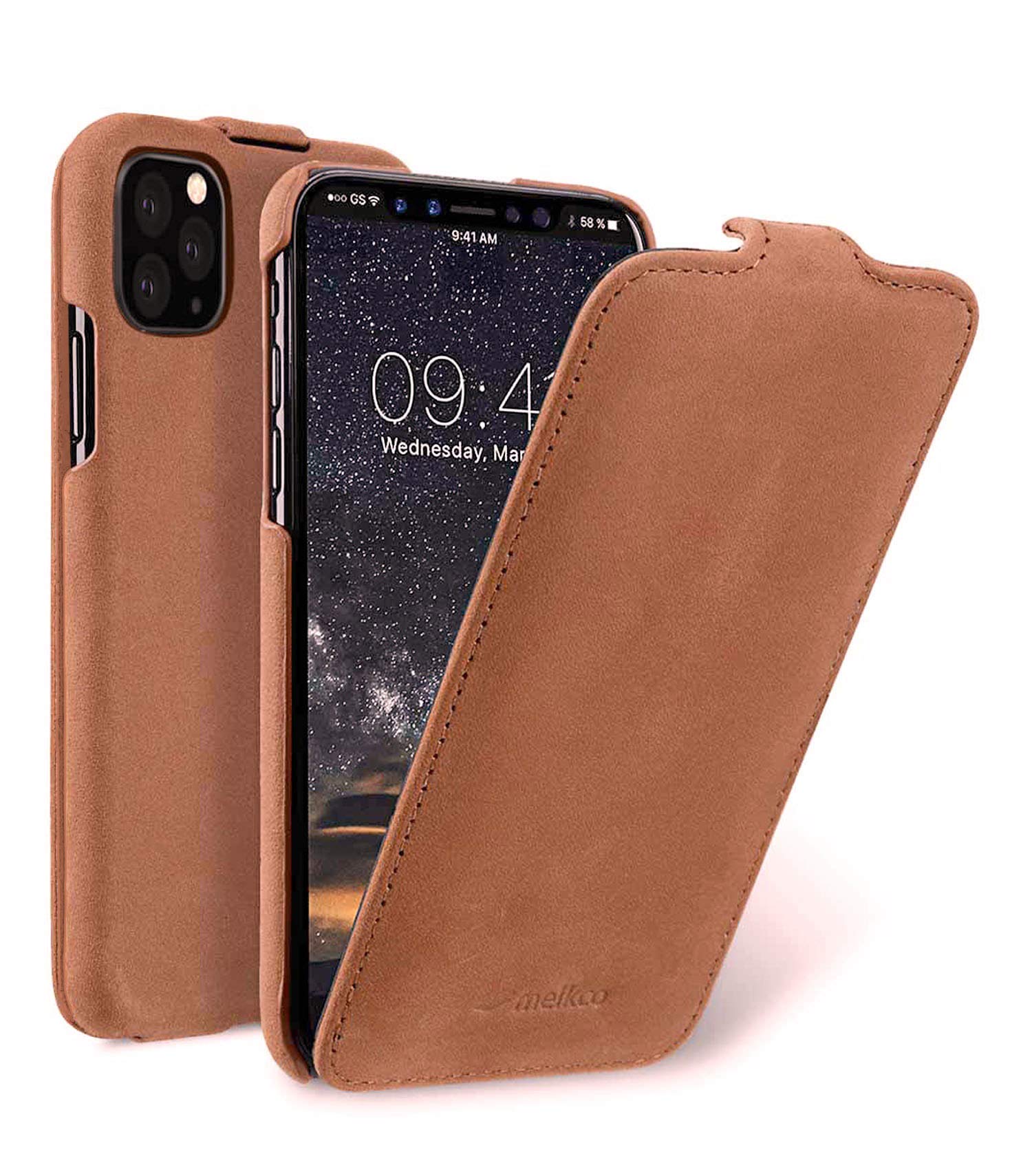 Case Suitable for Apple iPhone 11 Pro (5.8 Inch), Mobile Phone Case with Genuine Leather, Flip Case, Protective Case, Foldable, Thin Mobile Phone Pocket, Slim Cover, Vintage Brown