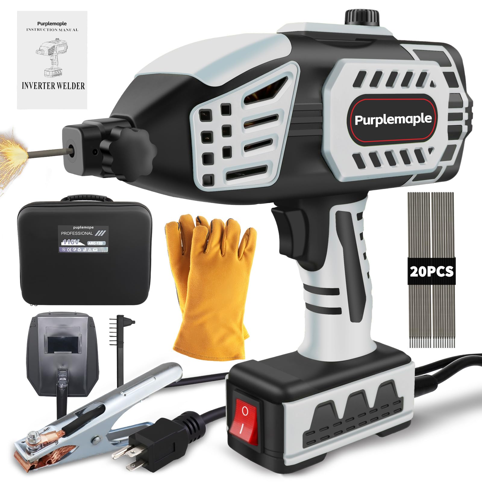Photo 1 of Purplemaple Portable Hand held Welding Machine for Metal, 20-120A 110V Electric Welding Machine with IGBT Inverter 5 Variable Current Adjustment, ARC Welder Gun, With 20 Pcs 3/32" Wire Rods (gray)