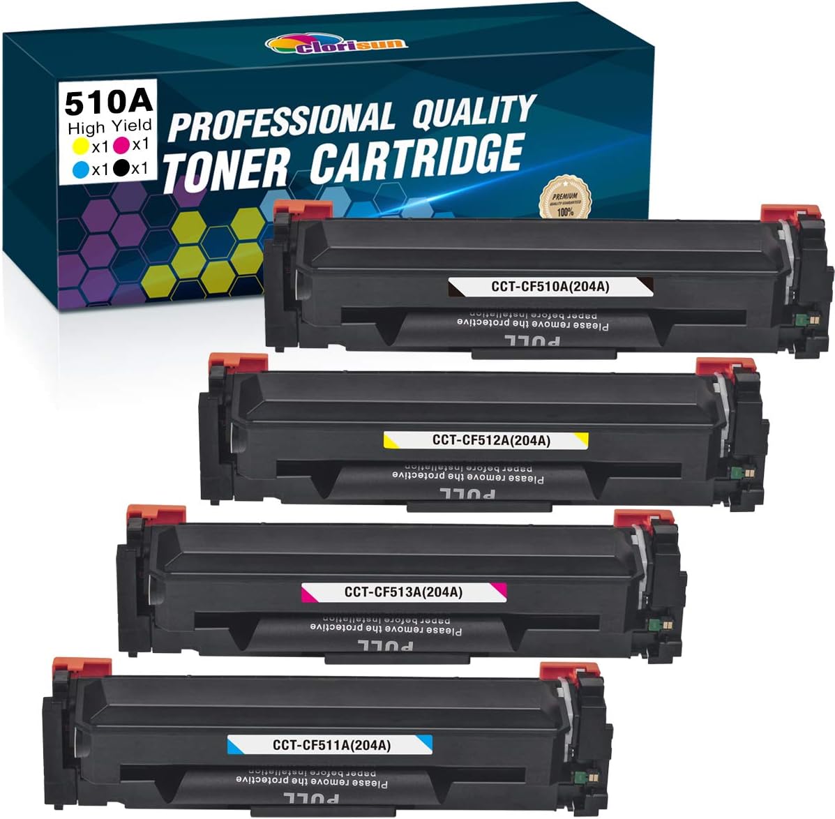 Clorisun Compatible Toner Cartridge Replacement for HP 204 204A CF510A CF511A CF512A CF513A Color Laserjet Pro M154 M154a M154nw MFP M180 M180n M180nw M181 M181fw (Black, Cyan, Magenta, Yellow 4-Pack)