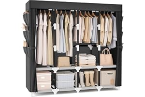 VTRIN Wardrobe Closet, 25mm Steel Tube Sturdy Portable Closet for Hanging Clothes, 67.3 Inch Portable Closet Wardrobe with Cover, 4 Hanging Rods, 8 Shelves, Free Standing Clothes Rack for Bedroom