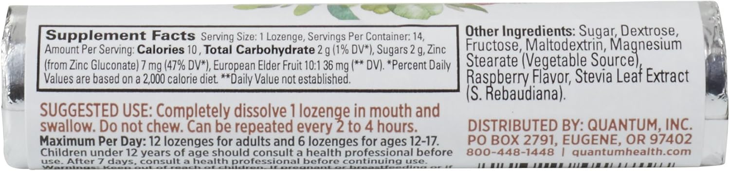 Quantum Health TheraZinc Elderberry Raspberry Lozenges Roll, Immune Support in Tasty USDA Organic Drops, 14 Count: Health & Personal Care
