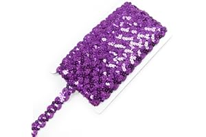 TACOLO Sequin Ribbon Trim 24 Yards Flat Glitter Ribbon, 2 Rolls Sequins Beaded Lace Trim for Sewing, DIY Crafts, Clothing, Headband, Embellishments (Deep Purple)