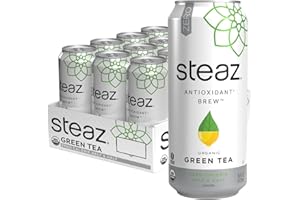 Steaz - Organic Green Tea - Zero Calorie Half & Half (12 Pack) - Antioxidant Brew - 65mg Natural Caffeine, Vitamin C - Stevia Sweetened Iced Tea - Vegan, Fair Trade - 12 Cans, 16 fl oz (473mL)