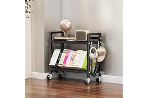 KGOASUHDU Bookshelf Movable Book Cart Multi-Layer Storage Rack Large-Capacity Rolling Cart L-Shaped Carbon Steel Shelf Suitable for Storing Books, Magazines, Newspapers, Shoes