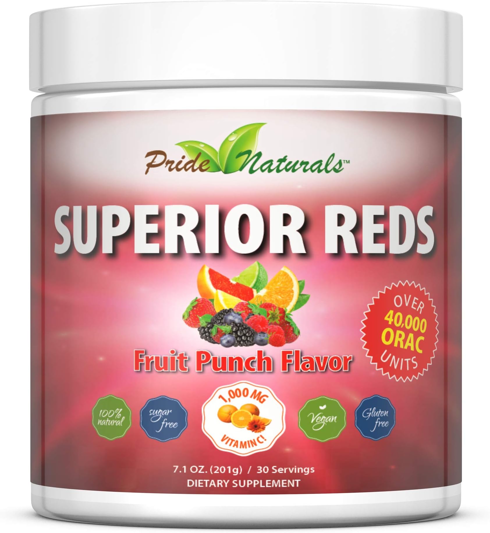 Superior Reds Superfood Powder โ Gluten Free Polyphenols Supplement w/Resveratrol Powder, Natural Antioxidants, Vitamin C, Mangosteen, Pomegranate, Blueberry, Elderberry and Acai Powder