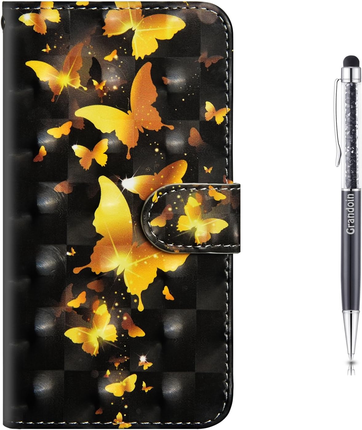 Grandoin iPhone 6S Plus Case,iPhone 6 Plus Case, Premium PU Leather Magnetic Flip Cover with Card Slots Holders Bookstyle Wallet Case For Apple iPhone 6S /6 Plus 5.5 Inch (Yellow Butterfly)