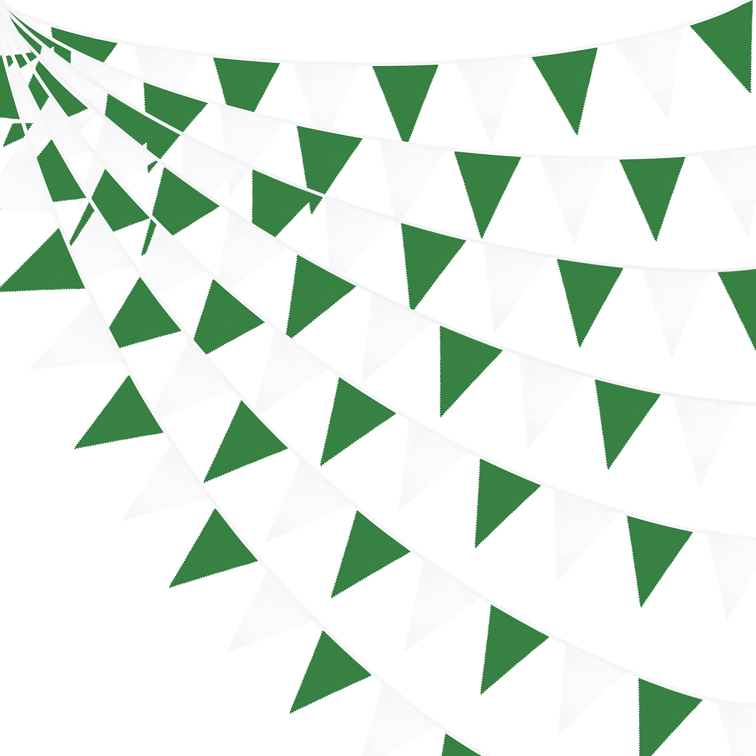 32Ft Green White Fabric Bunting Banner Party Decorations Triangle Flag Pennant Garland for Christmas Day X-mas Birthday Wedding Spring Summer Nursery Outdoor Home Garden Hanging Festivals Decoration