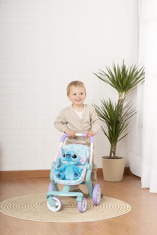 – Stitch Puppenwagen inkl. 25 cm Stitch Plüschfigur – Ergonomischer Schiebegriff, frei drehende Vorderräder – Lauflernwagen für Kinder ab 18 Monaten