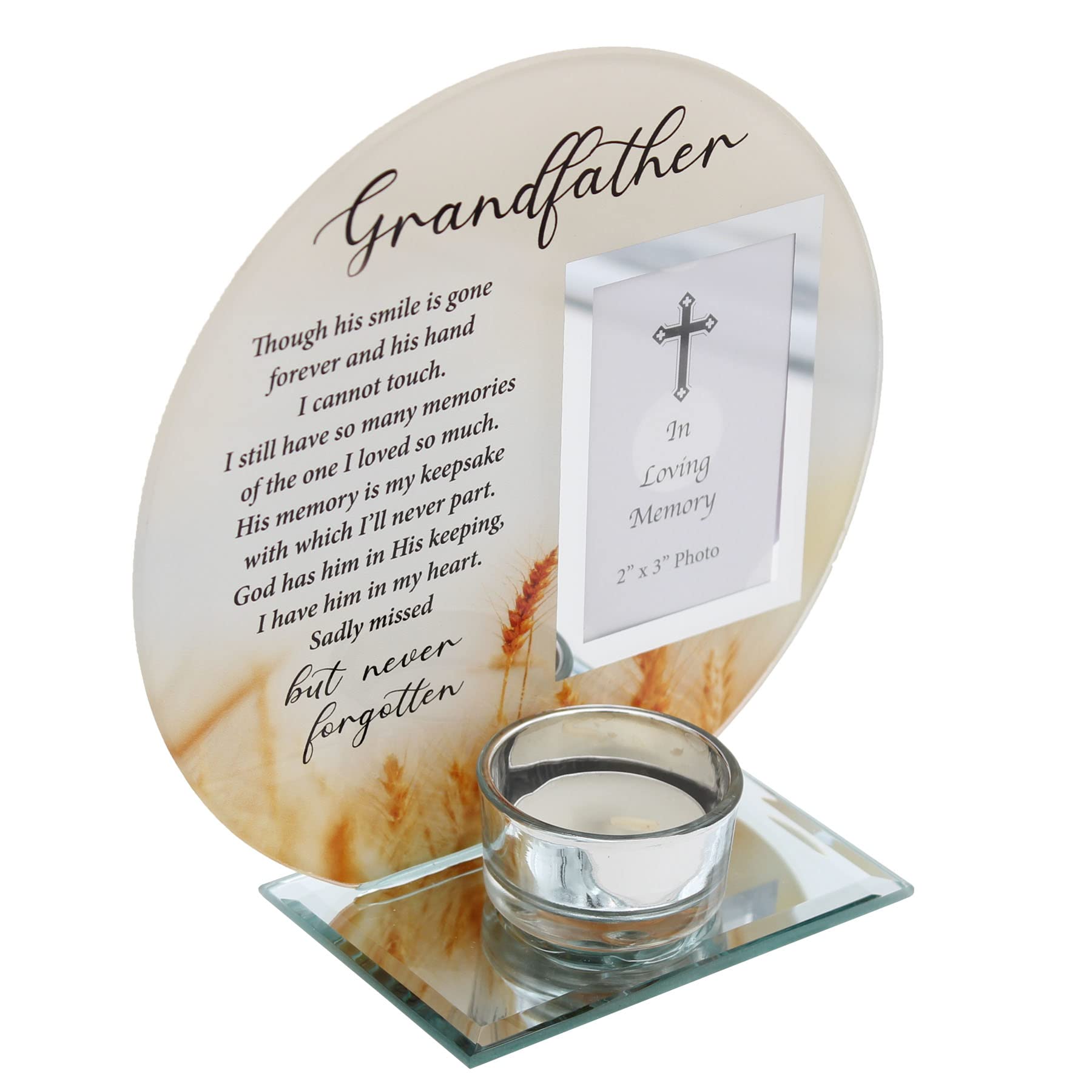 Glass Memorial Votive Tea Light Candle Holder with Photo Frame Tealight for Grandfather