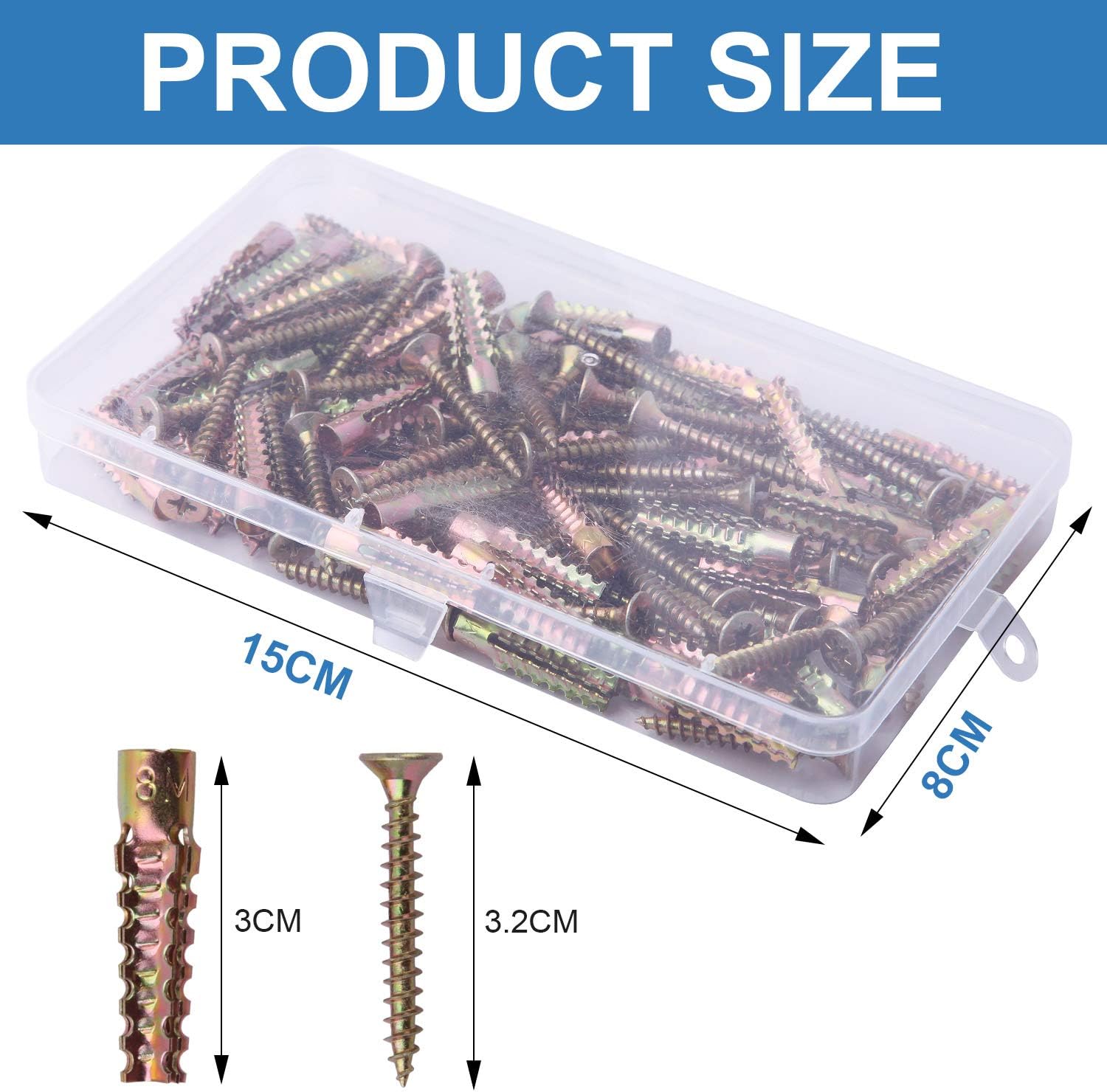 LIANGPIN 100Pcs Plasterboard Fixings, Screws & Metal Wall Plugs, Metal