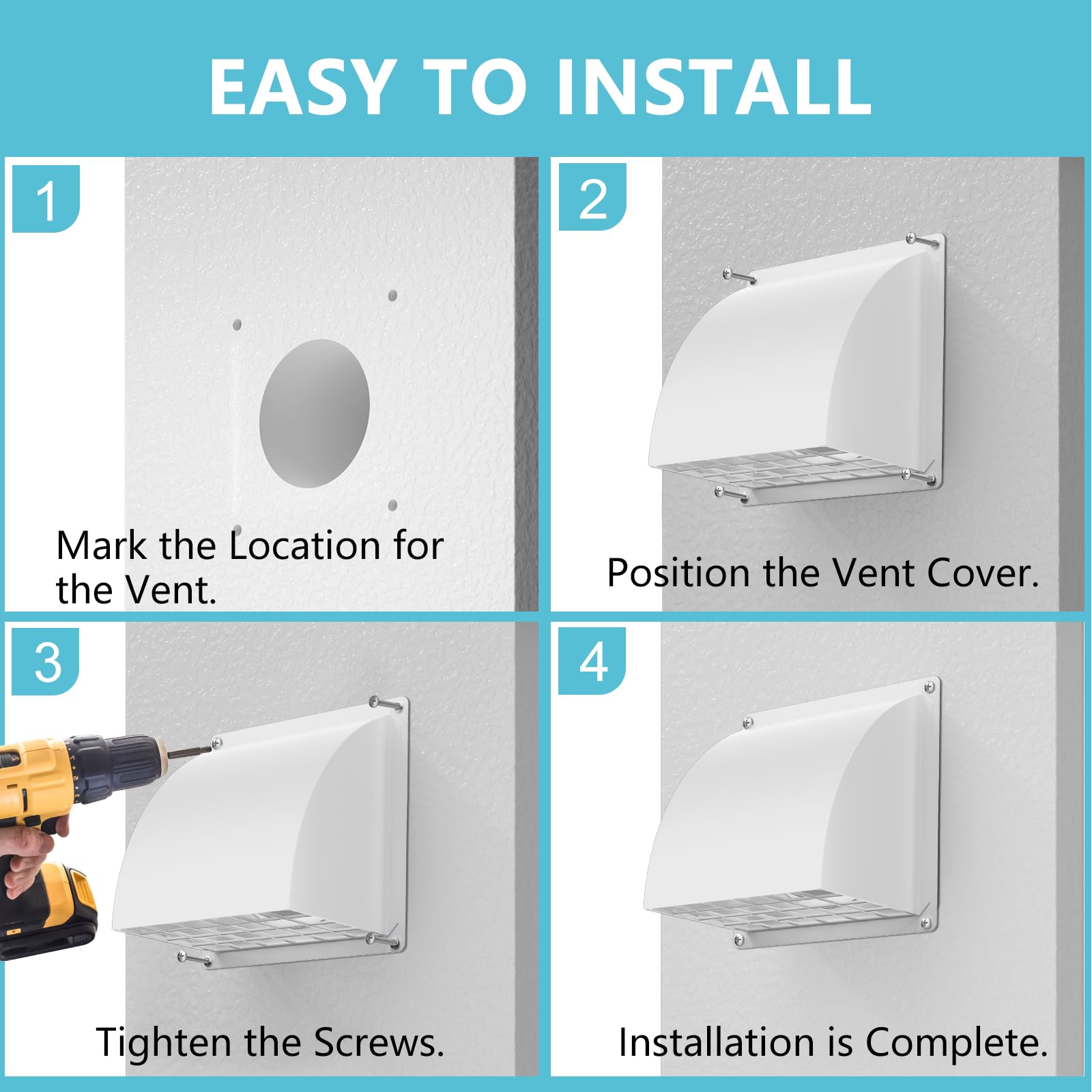 4 Inch Dryer Vent Cover Outside, HG Power Metal Exterior Vent Cover with Removable Screen & Cushioned Non-Return Flap, Air Wall Vent for House, Range Hood, AC, Opening Diameter: 3.81