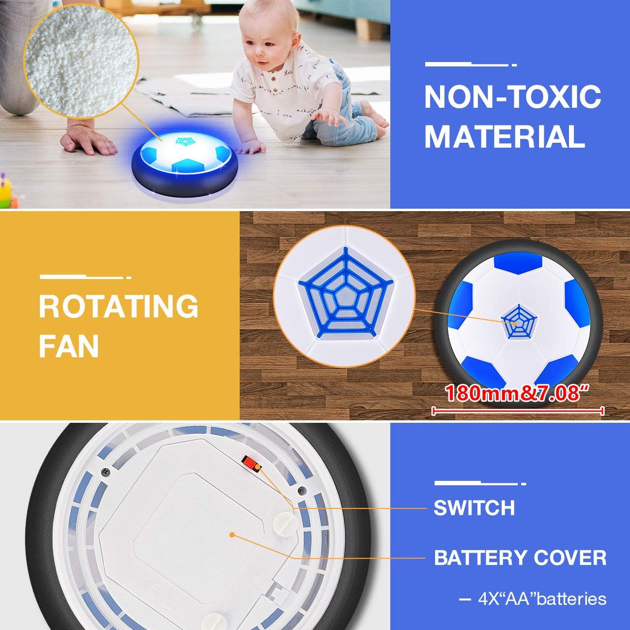 ATOPDREAM Cool Toys for 3-12 Year Old Boys, Hover Soccer Ball Indoor Kids Toys Floating Air Power Training Ball for Boys Age 3-12 Great Gift for Birthday Halloween Christmas, Blue: Toys & Games