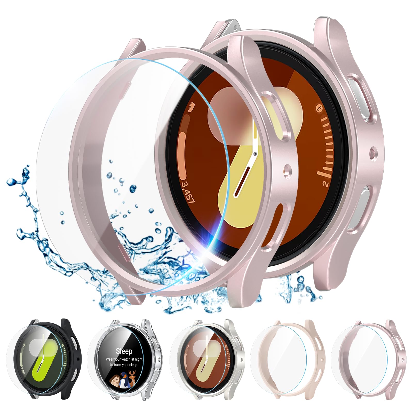 Photo 1 of Samsung Galaxy Watch 7 44mm Screen Protector - 5+5 Pack HD Tempered Glass & Hard PC Bumper Case