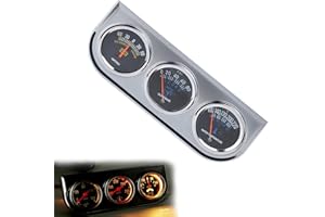 CYTGOUPER 3 in 1 52mm Triple Gauge Kit Oil AMP Water,Car Meter Auto Gauge Chrome Voltage Gauge Water Temp Pressure Sensor for