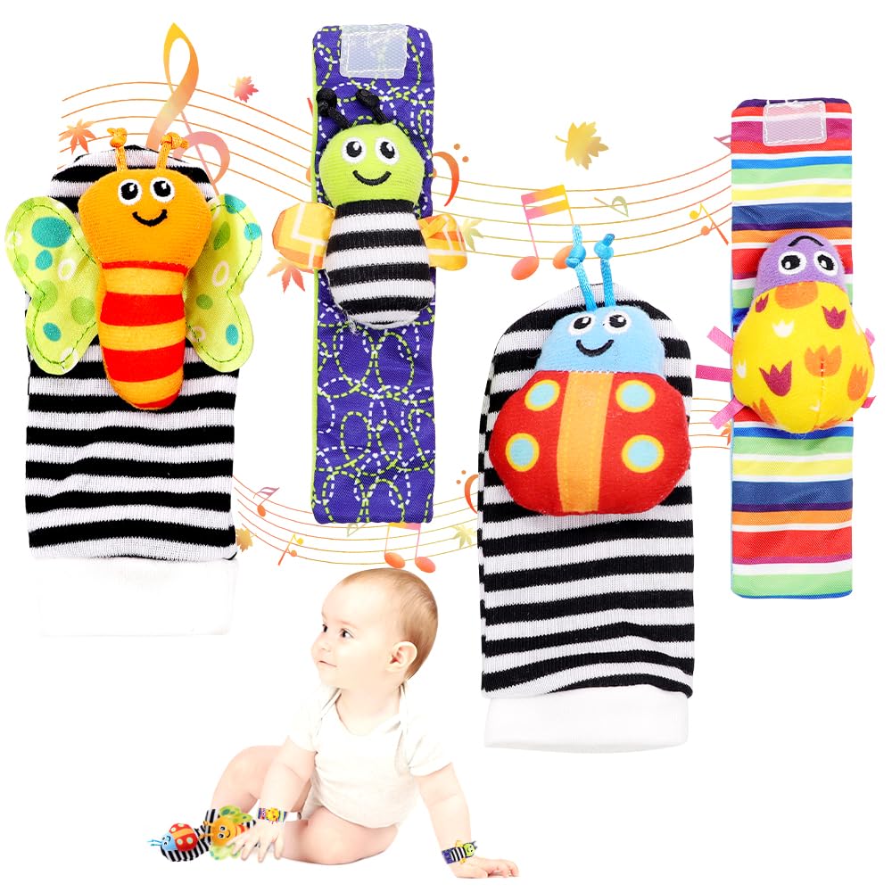 Toys for Babies 0-6 Months,4 pcs Baby Wrist Rattles Toys,Animal Baby Rattles Toys,Baby Educational Gifts for Infants Boys and Girls Birthday