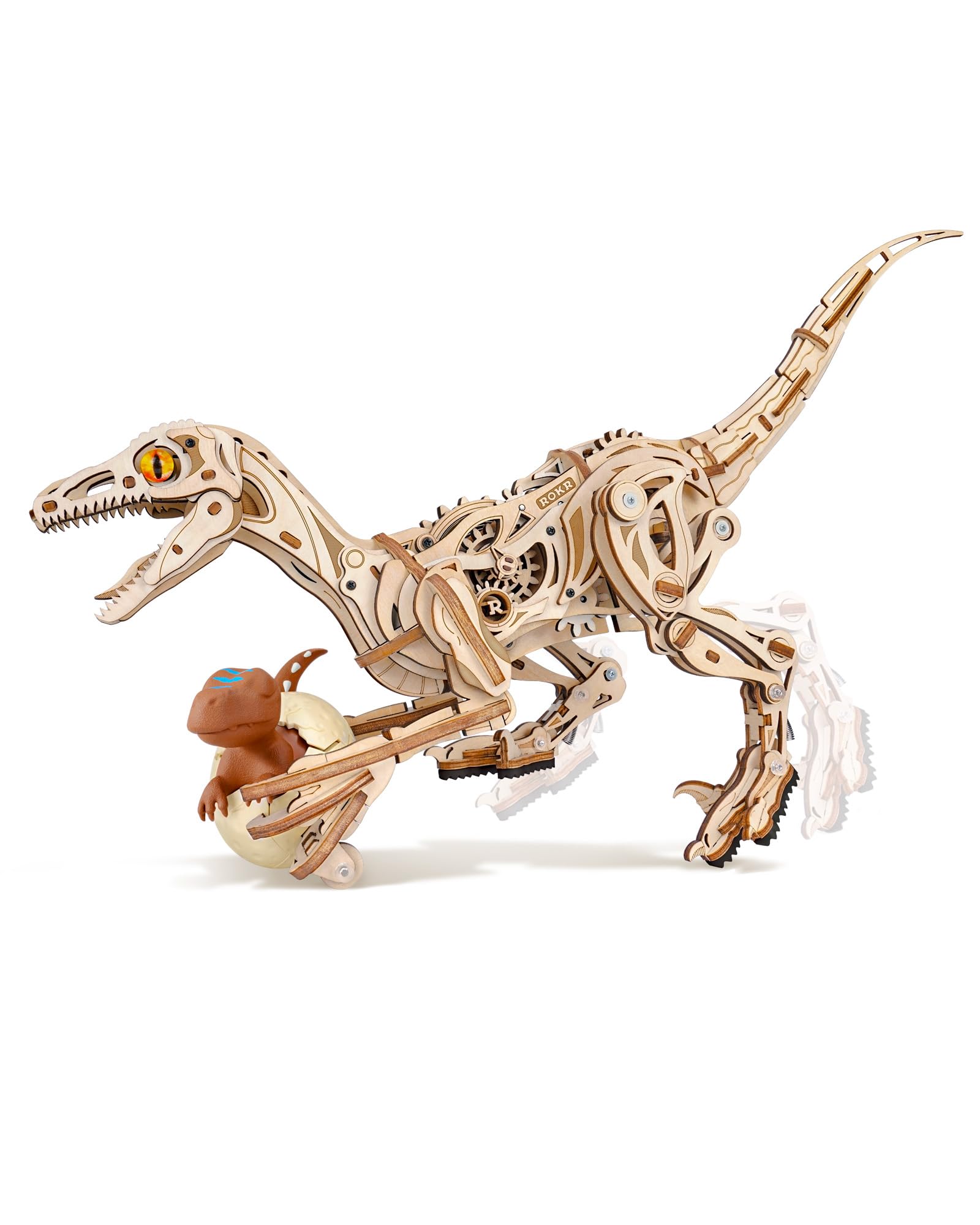 ROKR 3D Puzzle Dinosaur Toys, Wooden Model Kits to Build for Adults Velociraptor, 3D Puzzle Walking Animal Gifts for Children Adults, Velociraptor, LD01