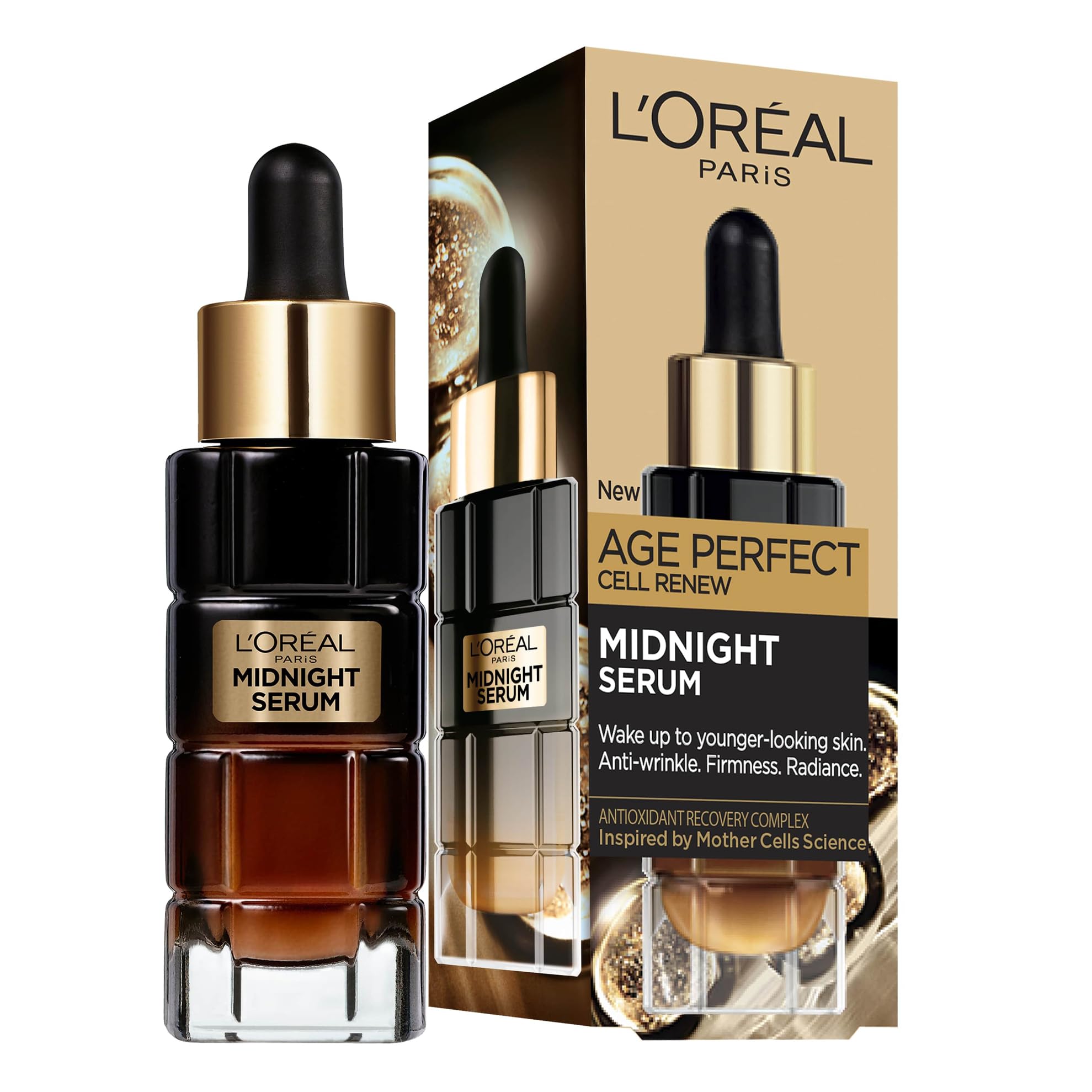 L'Oreal Paris Night Serum for Face, Cell Renew Midnight Serum, Age Perfect, Anti-Oxidant Recovery Complex, Targets Wrinkles, Firmness & Radiance for Rejuvenated Skin, 30ml