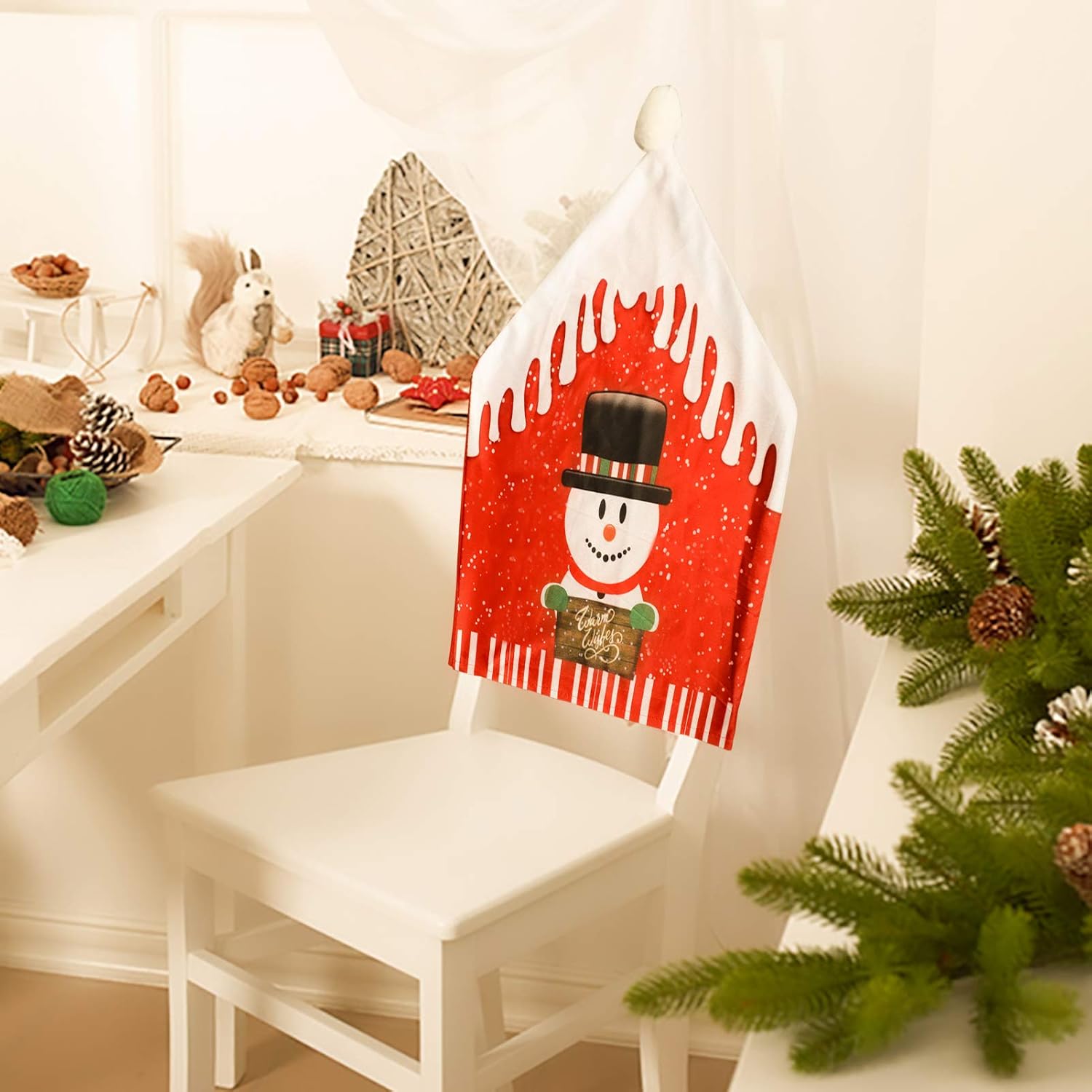 Christmas Chair Covers Set of 3 Dining Room Chair Slipcovers 18.5”x22.5 Office Chair Cover Xmas Chair Back Covers for Hotel Ceremony Banquet Wedding Party Christmas Decorations Indoor: Kitchen & Dining
