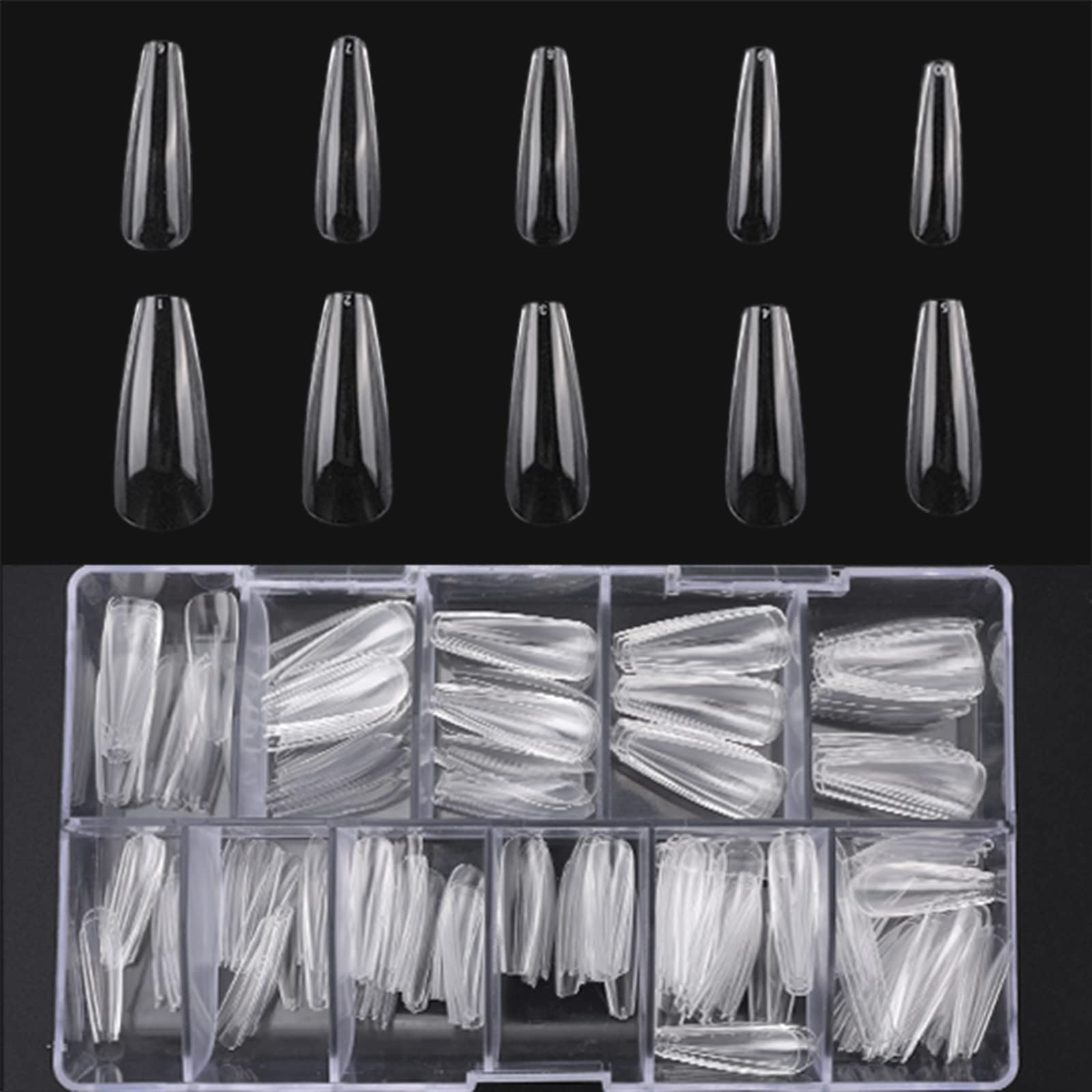 Photo 1 of  2 Coffin Clear Nail Tips/False Nails/Fake Nails/Press on Nails:500Pcs Long Coffin Pre-shaped Full Cover False Nails for Gel Art Polish, Soak Off Easy Nail Extensions Acrylic Fake Nails, False Press on Nail Tips with Box for Nail Salon/Home DIY Nail Art