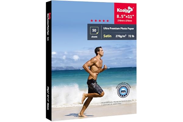 Koala Ultra Premium Photo Paper 8.5x11 inch Satin Heavyweight 72lb for Inkjet Printer 50 Sheets