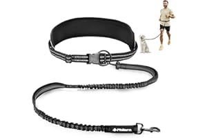 Philorn Hands Free Dog Leash, Waist Belt Leash for Large Medium Dogs for Running, Walking, Jogging and Hiking, Dual Padded Handles and Durable Bungee - Black