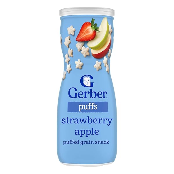 GERBER STAGE 3 BABY SNACKS, STRAWBERRY APPLE PUFFS, PUFFED GRAIN SNACK, BABY LED FEEDING, IRON & CHOLINE, STRAWBERRY APPLE PUFFS SNACKS