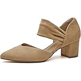Volattio Women's Pumps Closed Toe Low Chunky Heels Dress Shoes for Women Comfortable Dressy Party Wedding Bridal Shoes