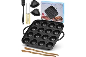 Artcome 16-Hole Takoyaki Pan with Double Handles – Nonstick Octopus Ball Maker with 2 Wooden Picks, Silicone Brush & 2 Heat-R